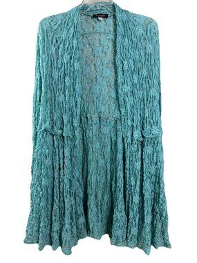 VTG Surrealist Sz 2 (Small 4/6) Aqua Long Sleeve Lace Floral Boho Cardigan GUC
